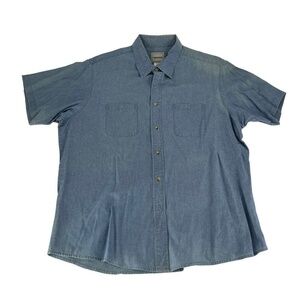 Frontier Shirt Mens XL Blue‎ Front Button Short Sleeve Vintage Western Pockets